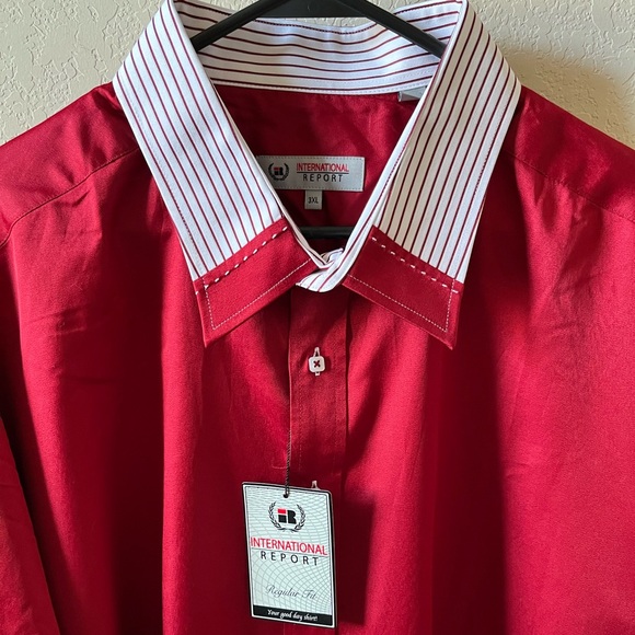 Red International Report Mens Dress Shirt Long Sleeve, White Collar & Cuffs, 3XL - Picture 2 of 6